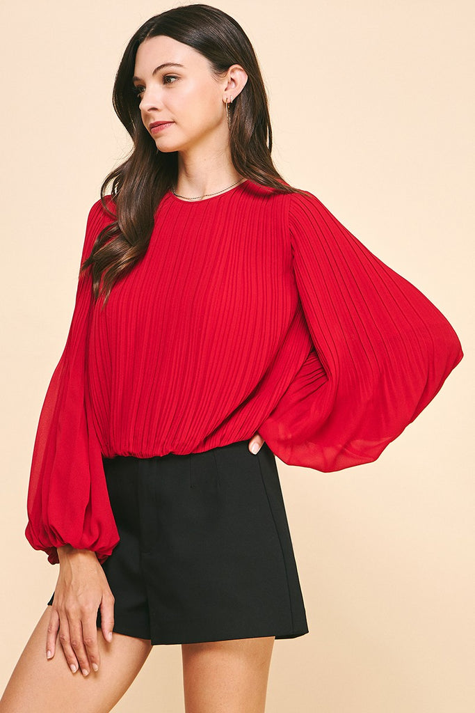 Red Pleat Top