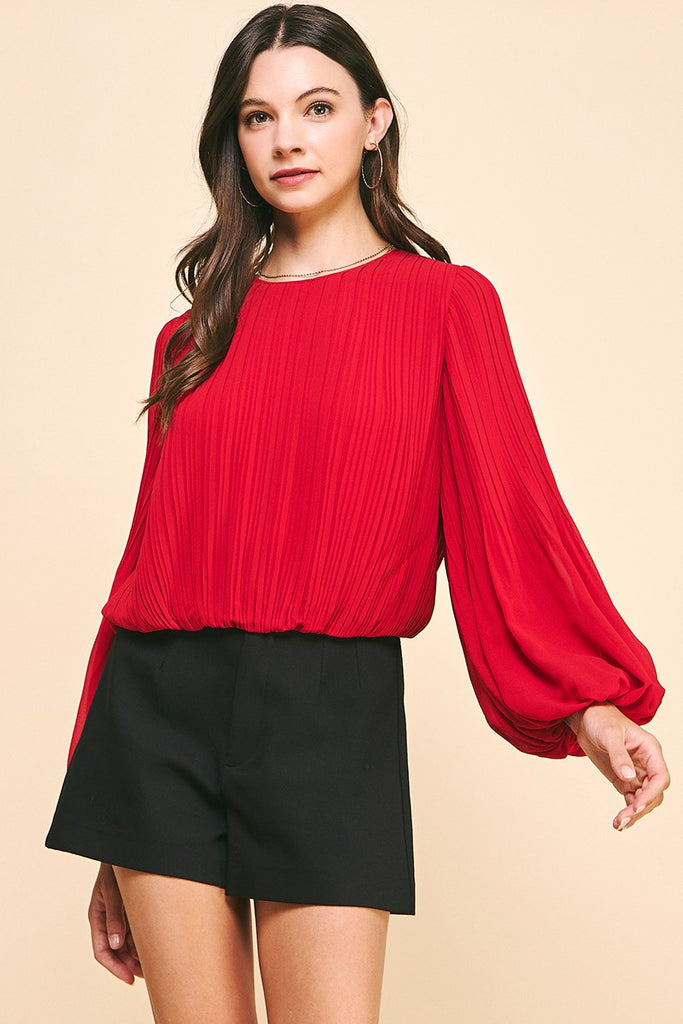 Red Pleat Top