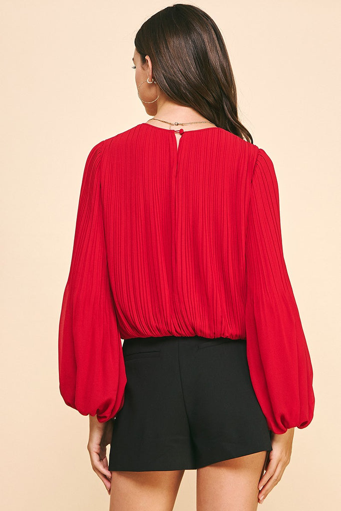 Red Pleat Top